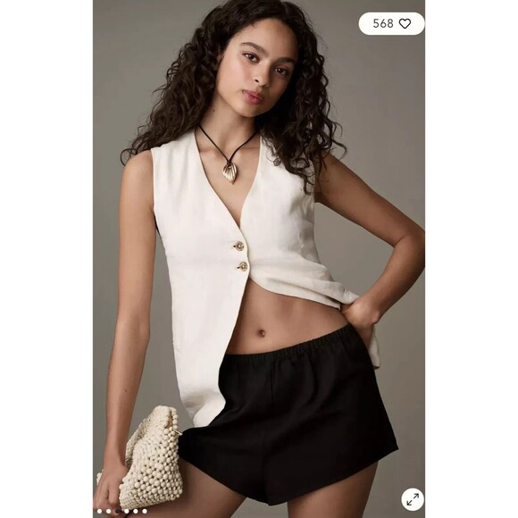 NWT by Anthropologie Black Pull On Linen Tap Shorts Size Large - Picture 2 of 11